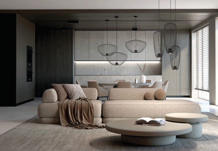 Calm living room with pendant lights