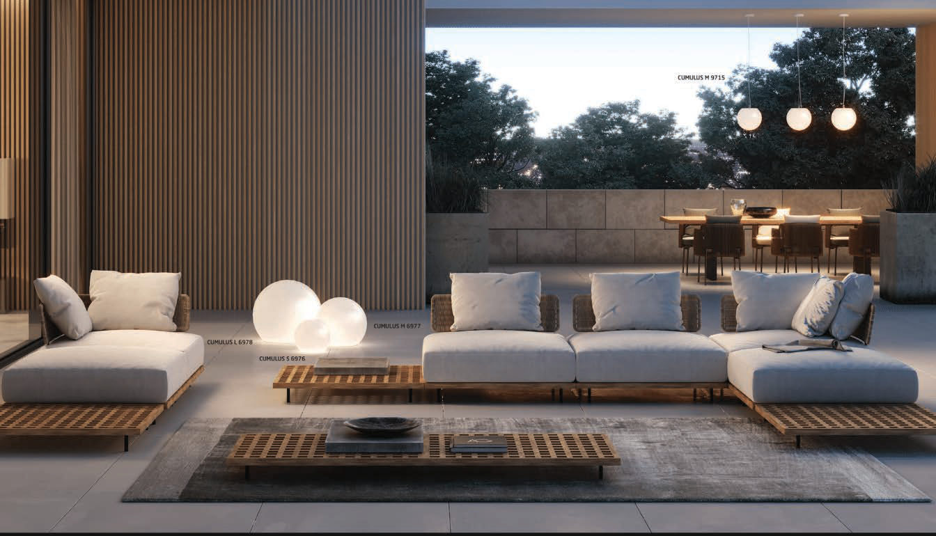Outdoor terrace at dusk